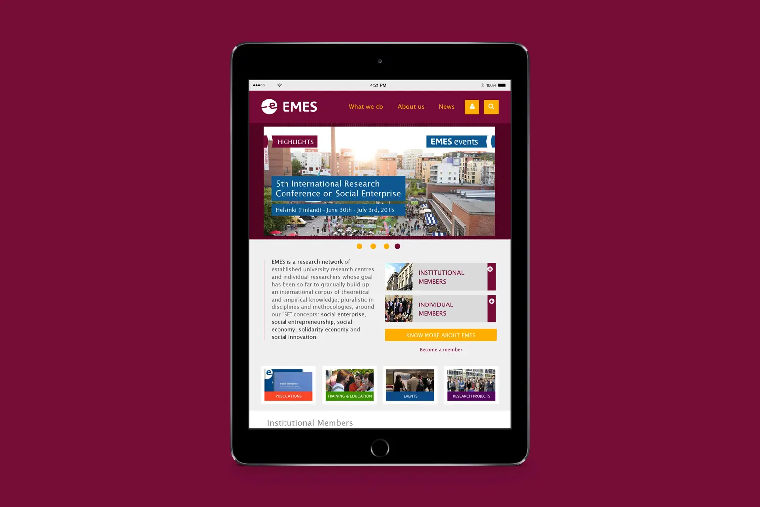 Plataforma web de EMES Network con nueva arquitectura de marca para investigación social