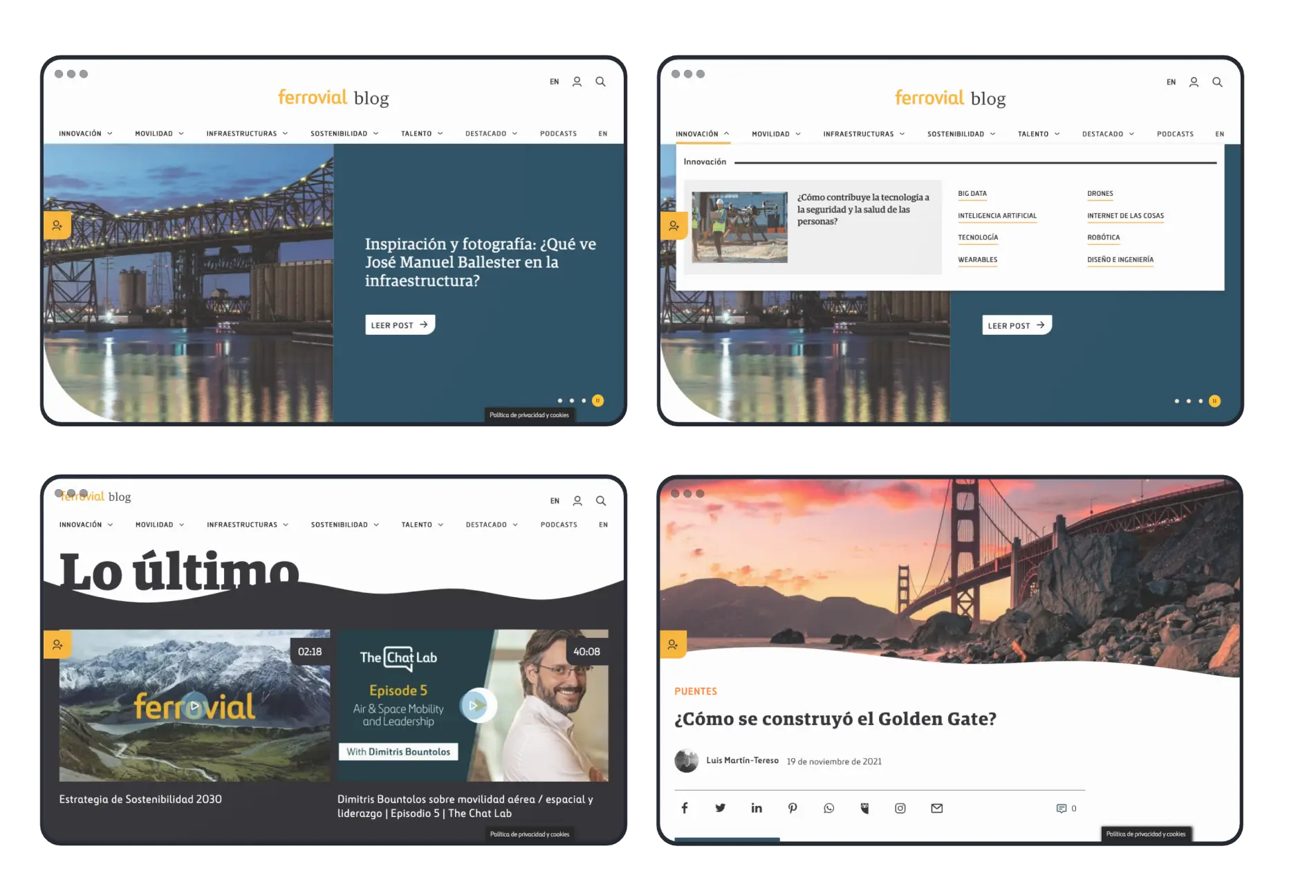 Diseño responsive del blog corporativo de Ferrovial en dispositivos móviles