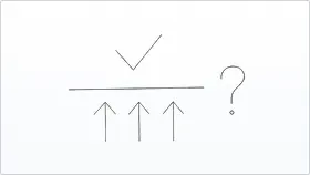 Boceto de flechas bajo una línea con una marca de verificación dentro y un interrogante fuera